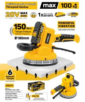 SGS5415 - 20 Volt 2 Amper Akülü Titreşimli Vantuz Seramik Granit Mermer Döşeme Makinesi