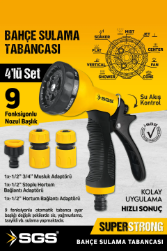 SGS4254 - 9 Fonksiyonlu Bahçe Sulama Tabanca Seti 4 Parça