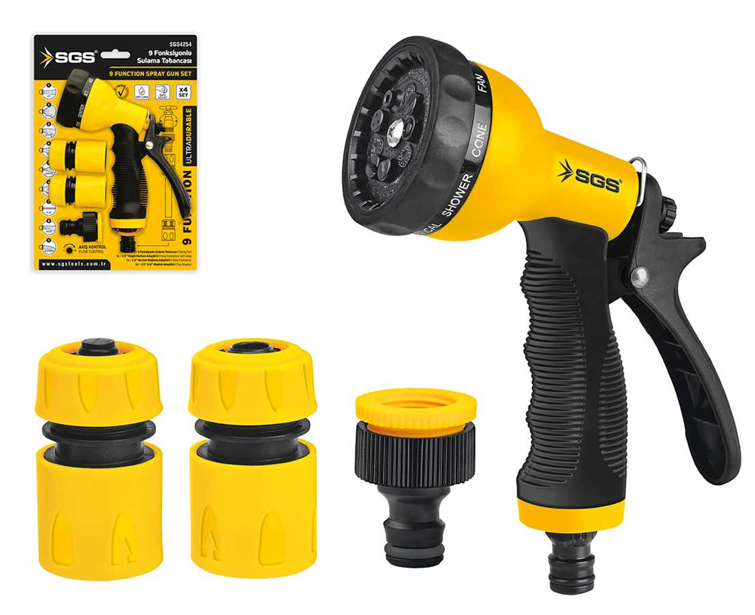 SGS4254 - 9 Fonksiyonlu Bahçe Sulama Tabanca Seti 4 Parça
