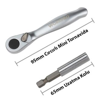 WORKPRO WP200534 32 Parça 1/4'’ Profesyonel Mini Cırcır Lokma Kollu Bits Vidalama Seti