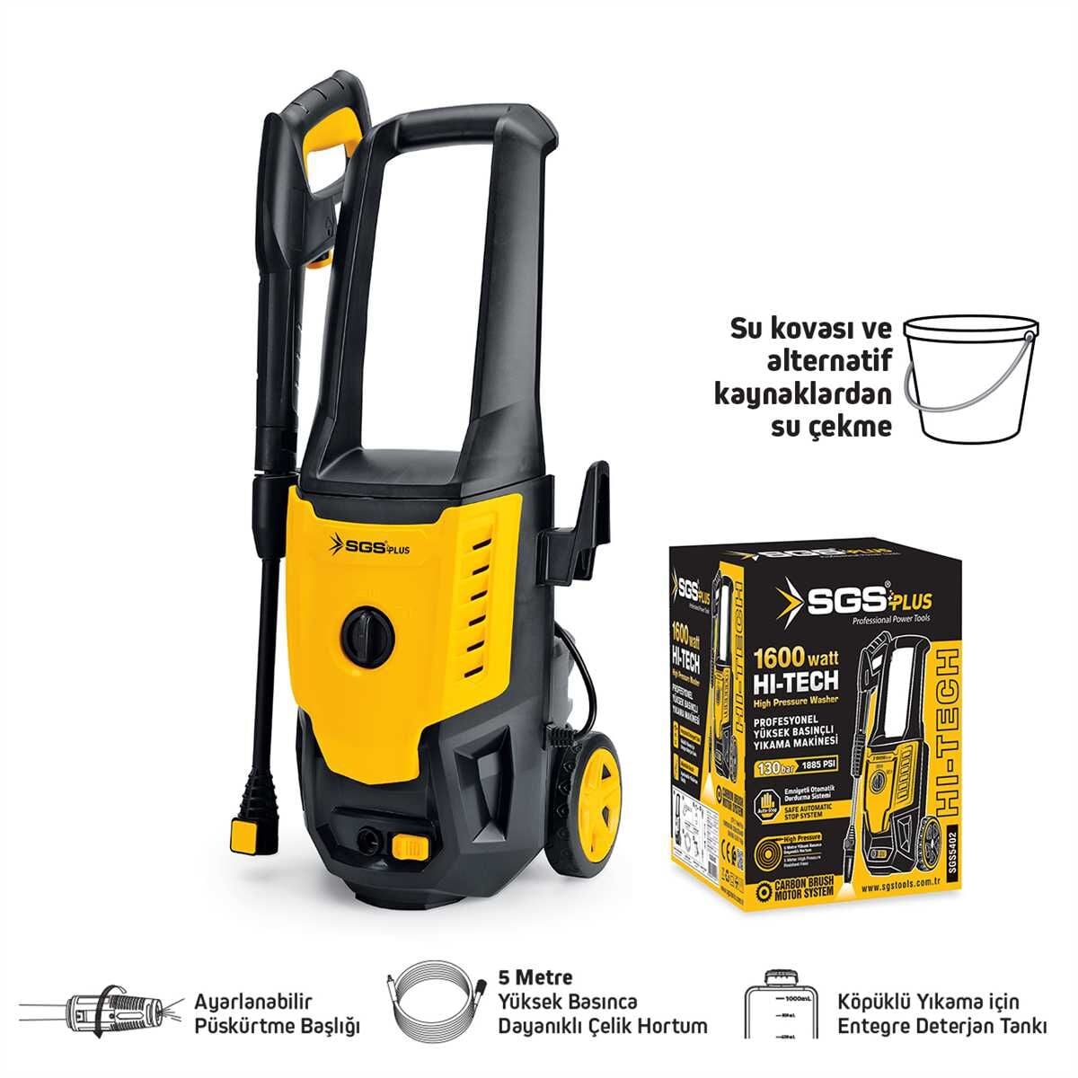 SGS5402 Elektrikli 130 BAR Yüksek Basınçlı Yıkama Makinesi 1600 Watt