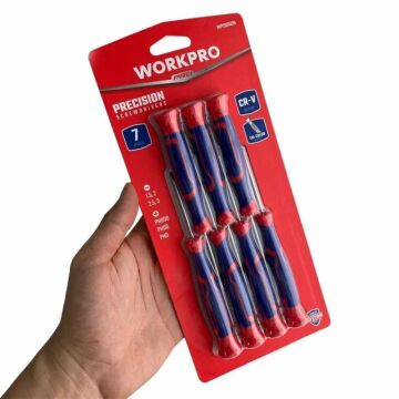 WORKPRO WP200510 7 Parça Profesyonel CR-V Manyetik Hassas Torx Tornavida Seti