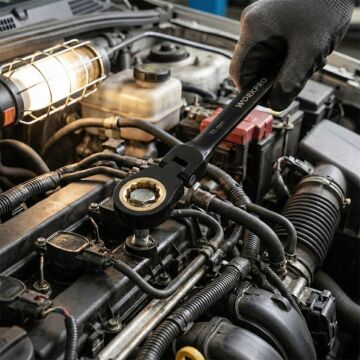 WORKPRO WP202603 8-17mm 8 Parça CR-V Profesyonel Mafsallı Cırcır Kombine Anahtar Takımı + Bez Taşıma Kılıfı