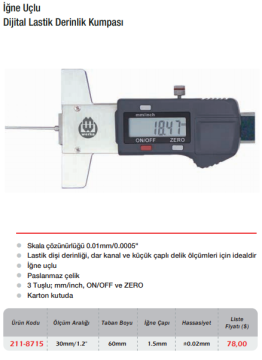 WERKA İğne Uçlu Dijital Lastik Derinlik Kumpası 30mm