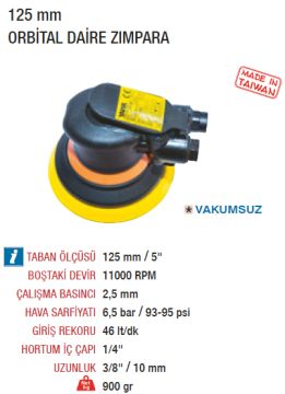 YAMA AT-7060 Havalı Orbital Daire Zımpara Makinesi 125mm