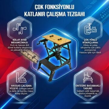WORKPRO WP289027 100Kg 6 Kademe Ayarlanabilir Profesyonel Katlanabilir Çalışma Tezgâhı