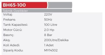 MY TOL MY14302 - 100 Litre İtalyan Tip Çift Piston Hava Kompresörü 2 HP