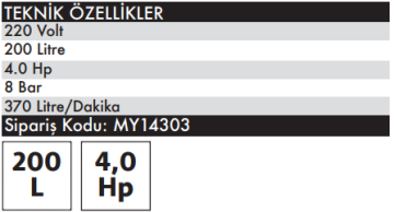 MY TOL 200 Litre Kasnaklı Hava Kompresörü 4 HP