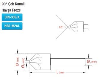 GERLİNGER 90 Derece Çok Kanallı Havşa Freze Ucu DIN335A (Metal İşleme)