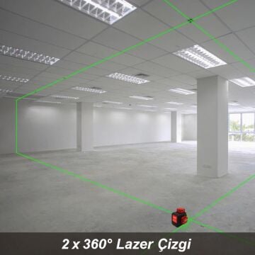 KOBB KBL34G 40 Metre Profesyonel Li-ion Şarjlı 3X360⁰ Otomatik Hizalamalı Yeşil Çapraz Çizgi Lazer Distomat