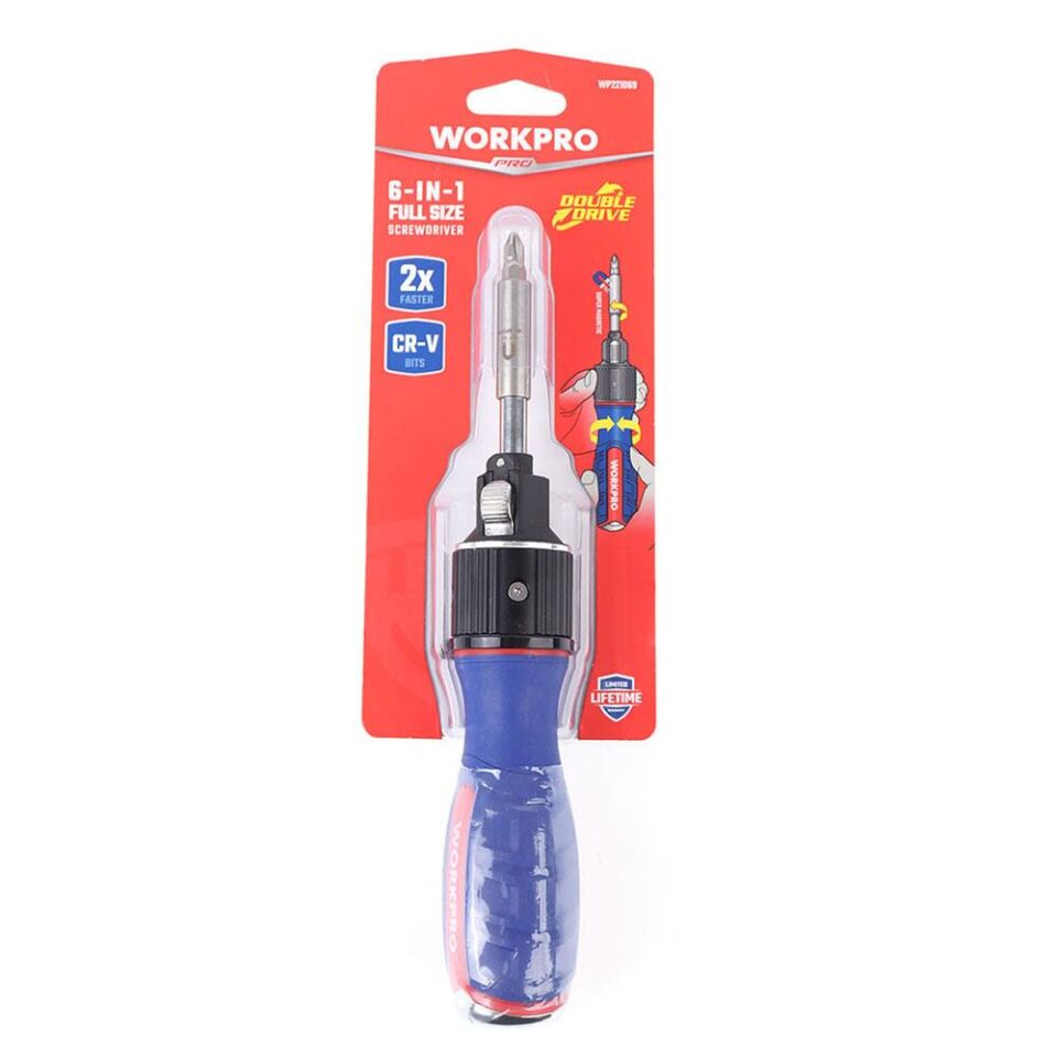 WORKPRO WP221069 6-IN-1 Profesyonel CR-V Cırcırlı Manyetik Tornavida Seti