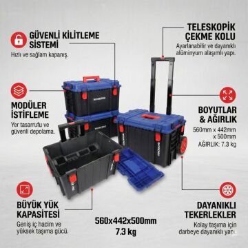 WORKPRO WP283032 54Lt 56x44,2x50cm Tekerlekli Kilitli Profesyonel Takım Çantası