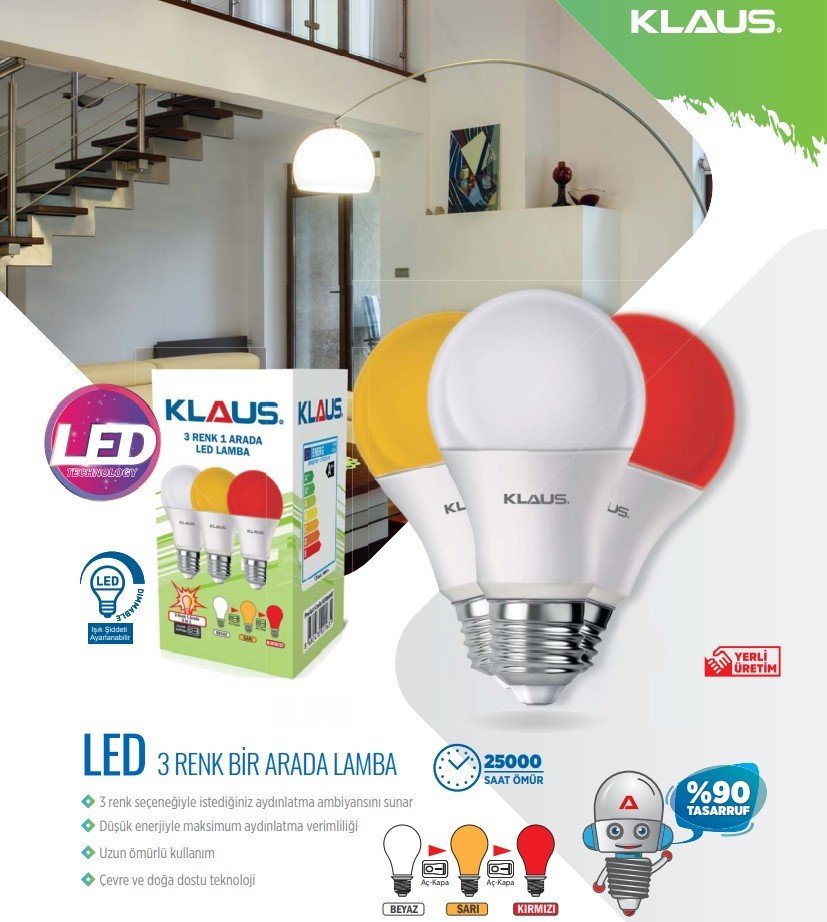 KLAUS Led 3 Renk Bir Arada Lamba