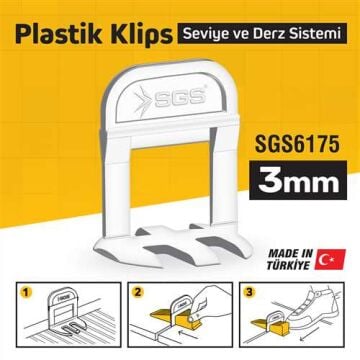SGS6175 - SGS 3 MM DERZ SEVİYE TESPİT KLİPSİ (Paket/100 ADET)
