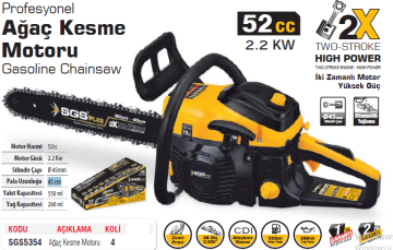 SGS5354 Benzinli Profesyonel Ağaç Kesme Motoru Motoru 45 Cm