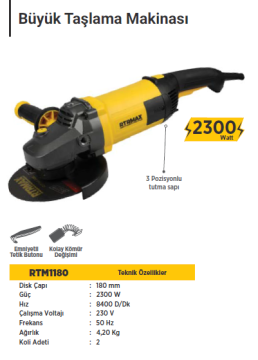 RTR Max Avuç Taşlama Makinası 180mm (2300 Watt)