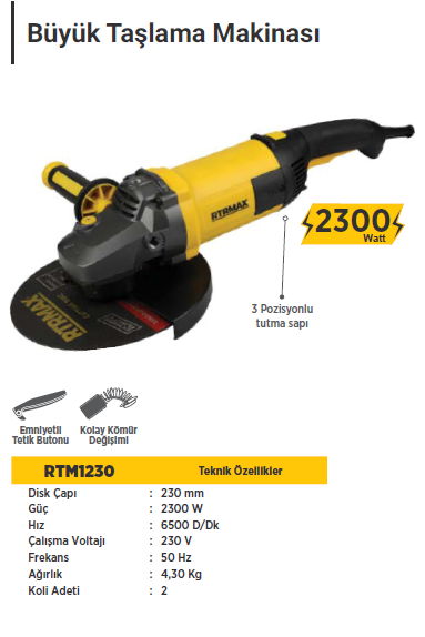 RTR Max Avuç Taşlama Makinası 230mm (2300 Watt)
