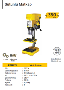 RTR Max Sütunlu Matkap (350 Watt)