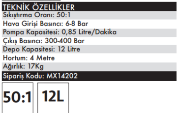MAX EXTRA 50:1 Havalı Gres Pompası 12 Litre (MX14202)