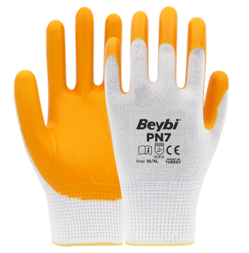 BEYBİ PN7 Polyester Örme Nitril İş Eldiveni Sarı 288 Çift