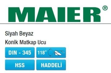 MAIER DIN 345 Konik Saplı Haddeli HSS Matkap Ucu 55mm