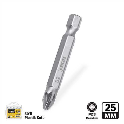 POZİDRİV UÇLU BİTS S2 PZ3*25mm Sand-Pro Series