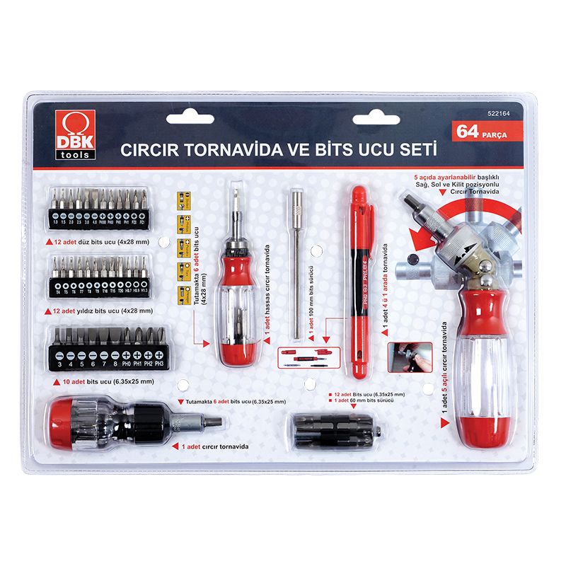 DBK 522164 Cırcır Tornavida Bits Ucu Seti 64 Parça