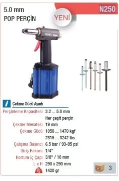 YAMA N250 (5mm) Havalı Pop Perçin Tabancası Makinesi