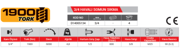 DHT D14005134 - 3/4 Havalı Somun Sıkma Tabancası 1900 Nm