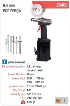 YAMA Z6400 Havalı Pop Perçin Tabancası 4.8 - 6.4mm
