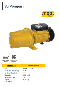 RTR Max Jet Tipi Su Pompası 1100 W / 1.5 HP