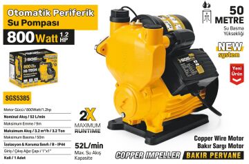 SGS5385 - OTOMATİK PERİFERİK SU POMPASI 800 WATT 1.2 HP - 50 METRE - BAKIR SARGI