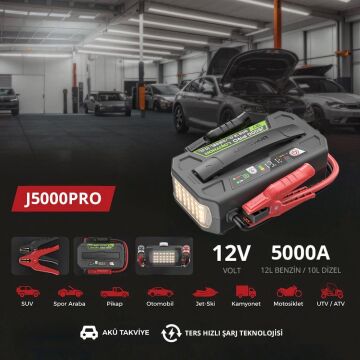 Lokithor J5000PRO 12V 5000Amp LiFePO4 Akıllı Akü Takviye + Powerbank + Led Lamba