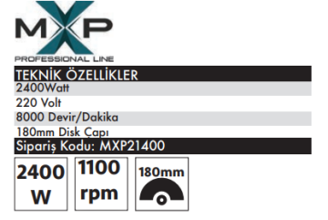 MAX EXTRA MXP21400 - Profesonel Elektrikli Avuç Taşlama Makinesi 180mm