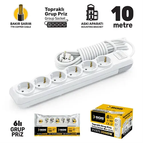 GRUP PRİZ TOPRAKLI ALTILI 10 METRE