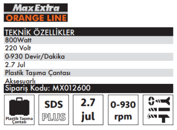 MAX EXTRA Elektrikli Delici-Kırıcı Matkap SDS Plus 800 Watt