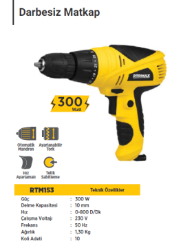 Rtr Max Torklu Darbesiz Matkap (300 Watt)