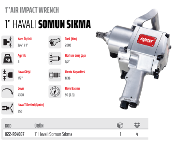 RİCO 1'' Havalı Somun Sökme Sıkma 200 KG (022-RC4087)
