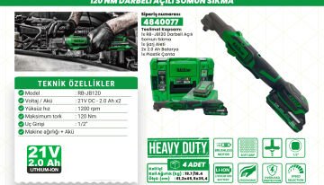 HaisPro (RB-JB120) -  1/2'' - 120 Nm - 21 Volt - 2 Amper Akülü Darbeli Açılı Somun Sıkma Makinesi