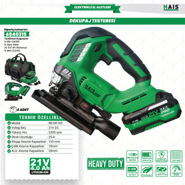HaisPro (RB-DK185) - 21 Volt - 4 Amper Akülü Dekupaj Testere Seti - Çift Akülü