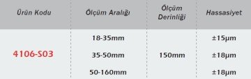WERKA 4106-S03 Silindir Komparatörü Seti 3 Parça Çelik Temas Uçlu