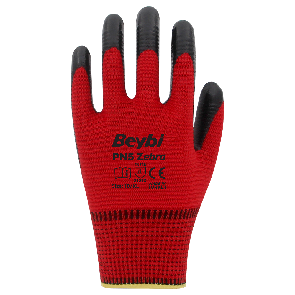BEYBİ PN5 Zebra Polyester Örme Nitril İş Eldiveni 288 Çift