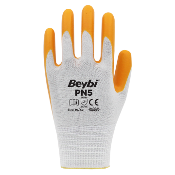 BEYBİ PN5 Sarı Beyaz Polyester Örme Nitril İş Eldiveni 288 Çift