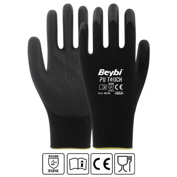 BEYBİ Pu Touch Siyah Poliüretan Kaplı Polyester Eldiven