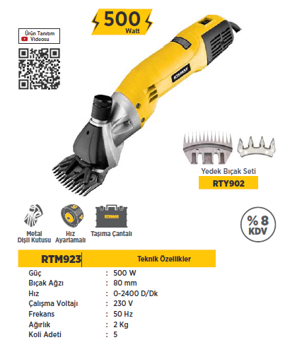 RTRMAX Rtm923 Koyun Kırkma Makinesi 500 Watt