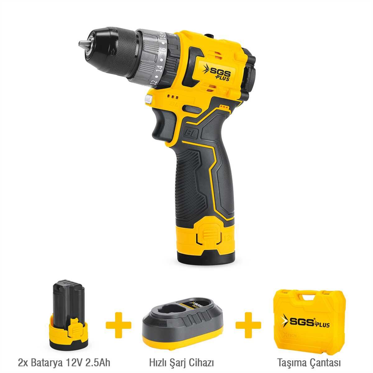 SGS5081 - 40 Nm - 12 Volt - 2.5 Amper Darbeli Akülü Vidalama Seti Çift Akülü - Metal Mandren
