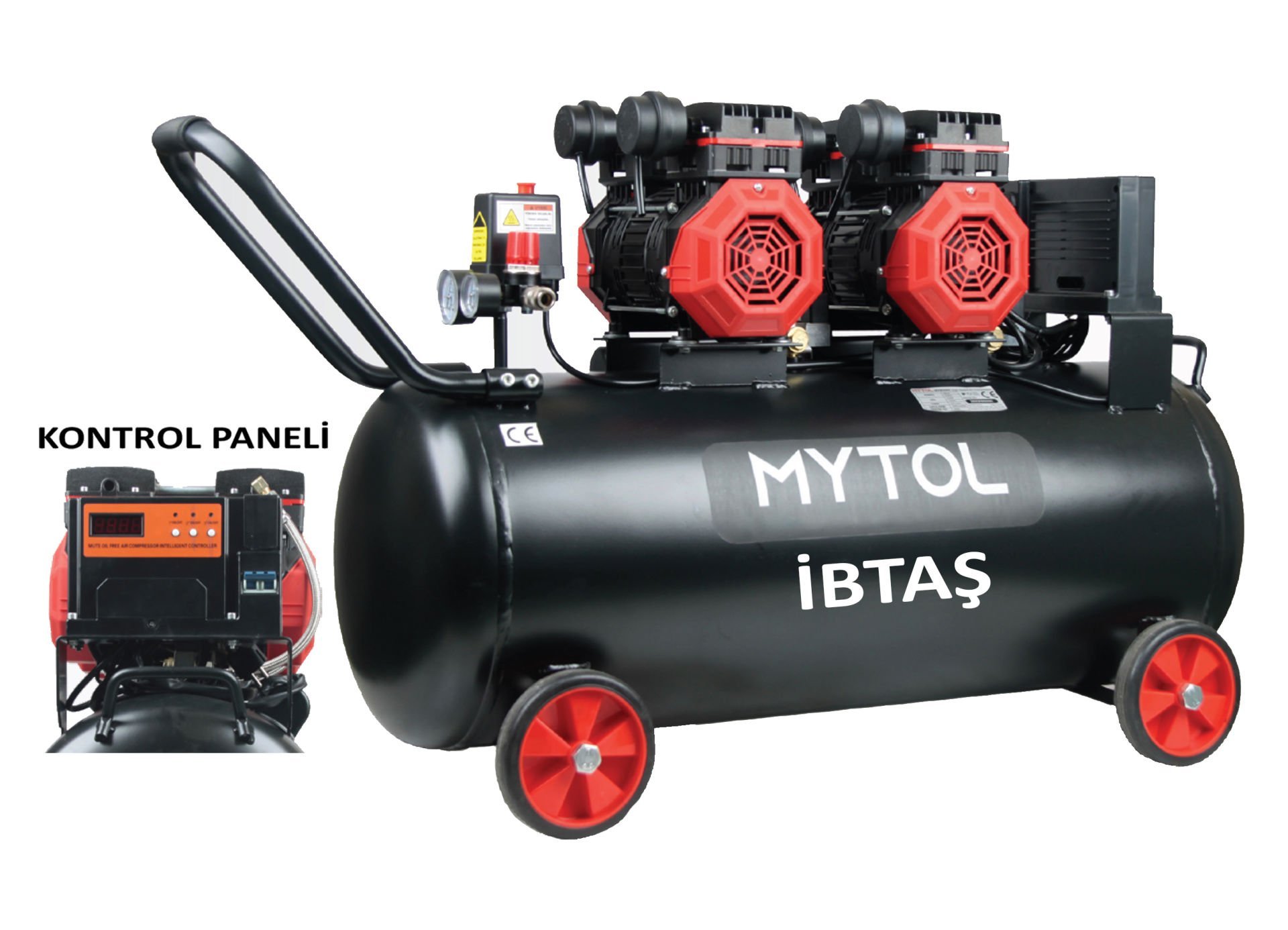 MYTOL MYK1001 - 100 Litre 4 HP Yüksek Hızlı Yağsız Hava Kompresörü Çift Kafa