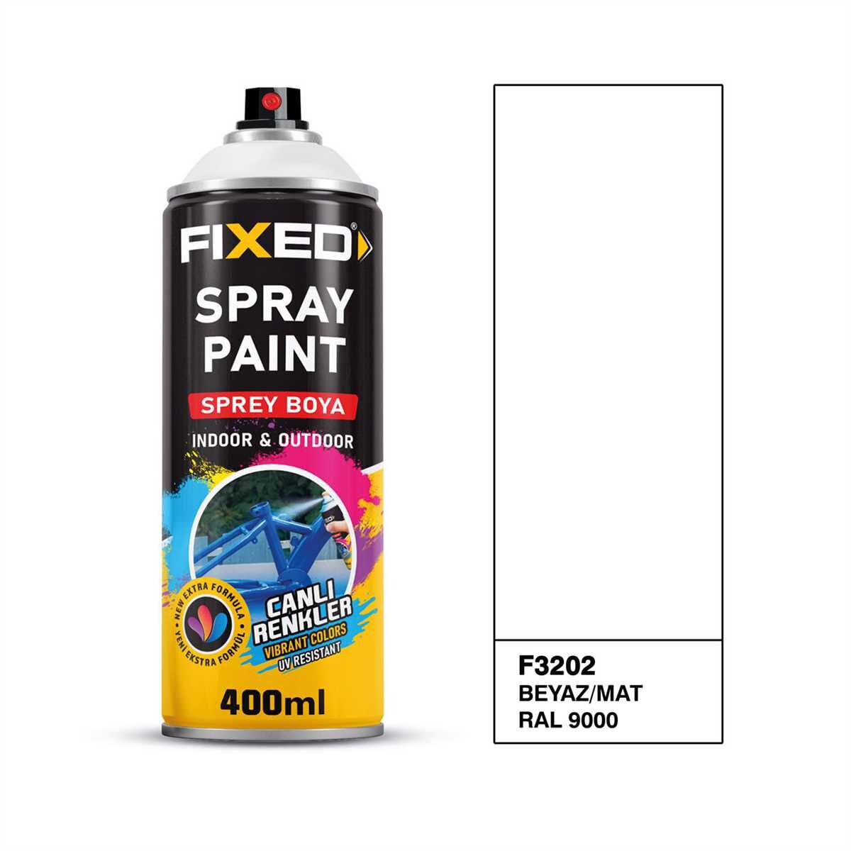 FiXED - RAL9000 Mat Beyaz Akrilik Sprey Boya 400 ML - 12 Adet - Koli Fiyatı