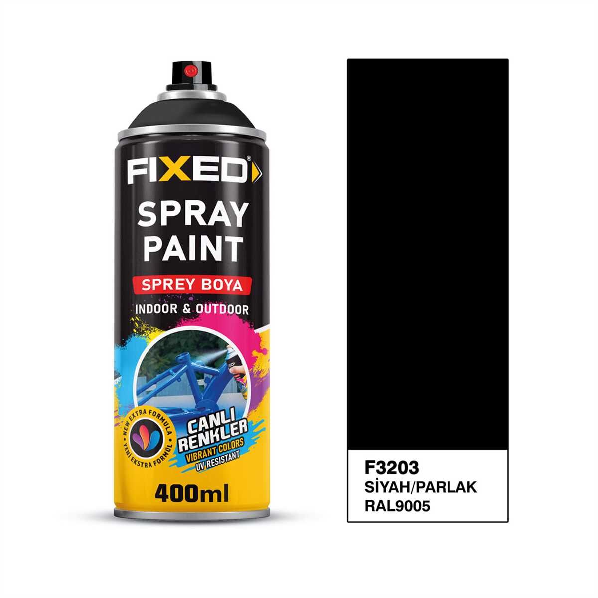 FiXED - RAL9005 Parlak Siyah Akrilik Sprey Boya 400 ML - 12 Adet - Koli Fiyatı