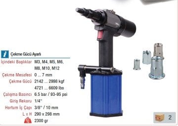YAMA TPM12X Havalı M12 Somun Perçin Makinesi Tabancası